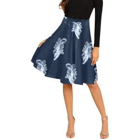 drk blue cheribum print Melete Pleated Midi Skirt (Model D15)