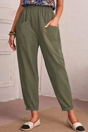 Elastic Waist Pocket Tapered Pants - 2 colors