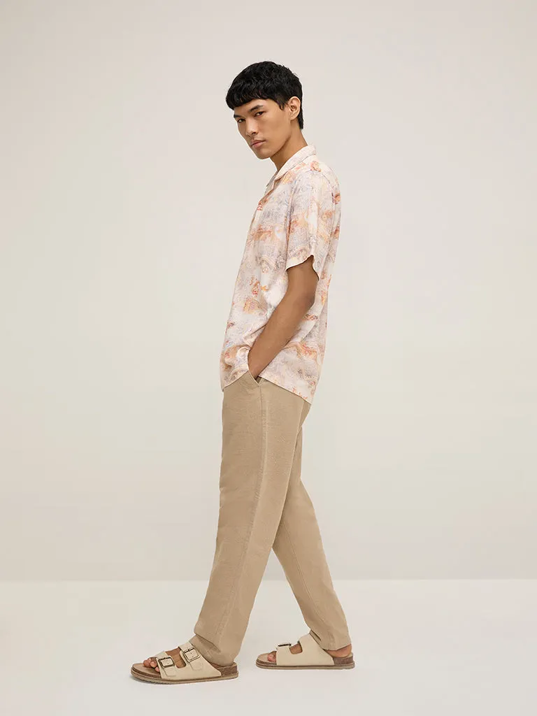 ETA Dark Beige Textured Relaxed-Fit Mid-Rise Cotton Chinos