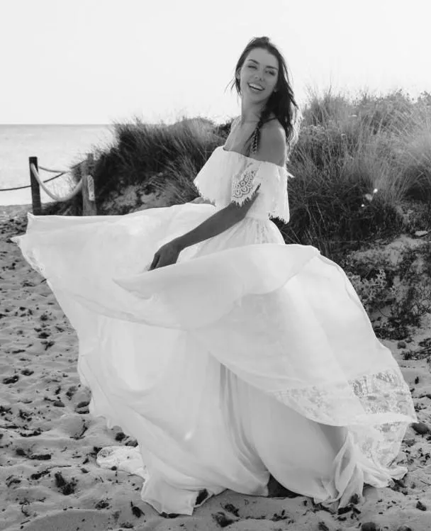 Flowy Boho Lace Two Piece Beach Wedding Dress