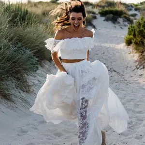 Flowy Boho Lace Two Piece Beach Wedding Dress