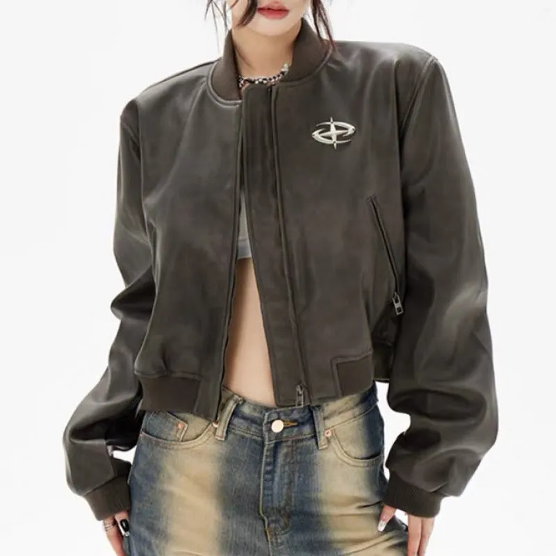 Flytonn-Fall Outfits Women Outwear Streetwear  fall outfits women Fleece-lined Thickened American Retro Loose Short Motorcycle Small Leather Jacket Coat for Women 2024 Autumn New Women