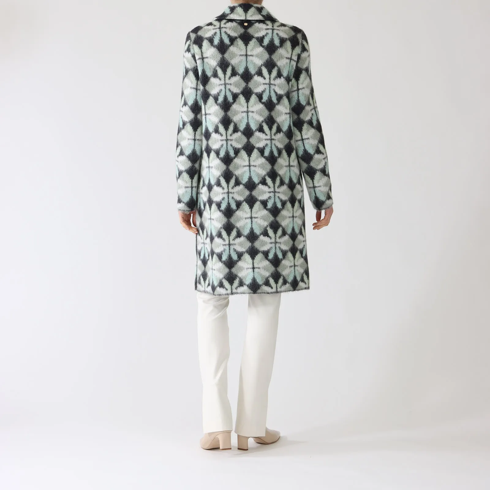 Frozen Sage Heartfoil Patterned Wool Blend Coat