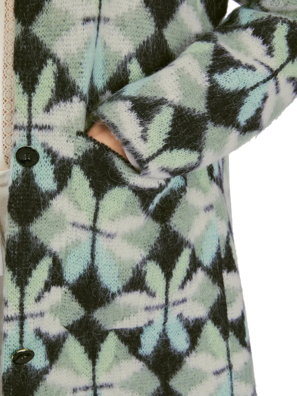 Frozen Sage Heartfoil Patterned Wool Blend Coat