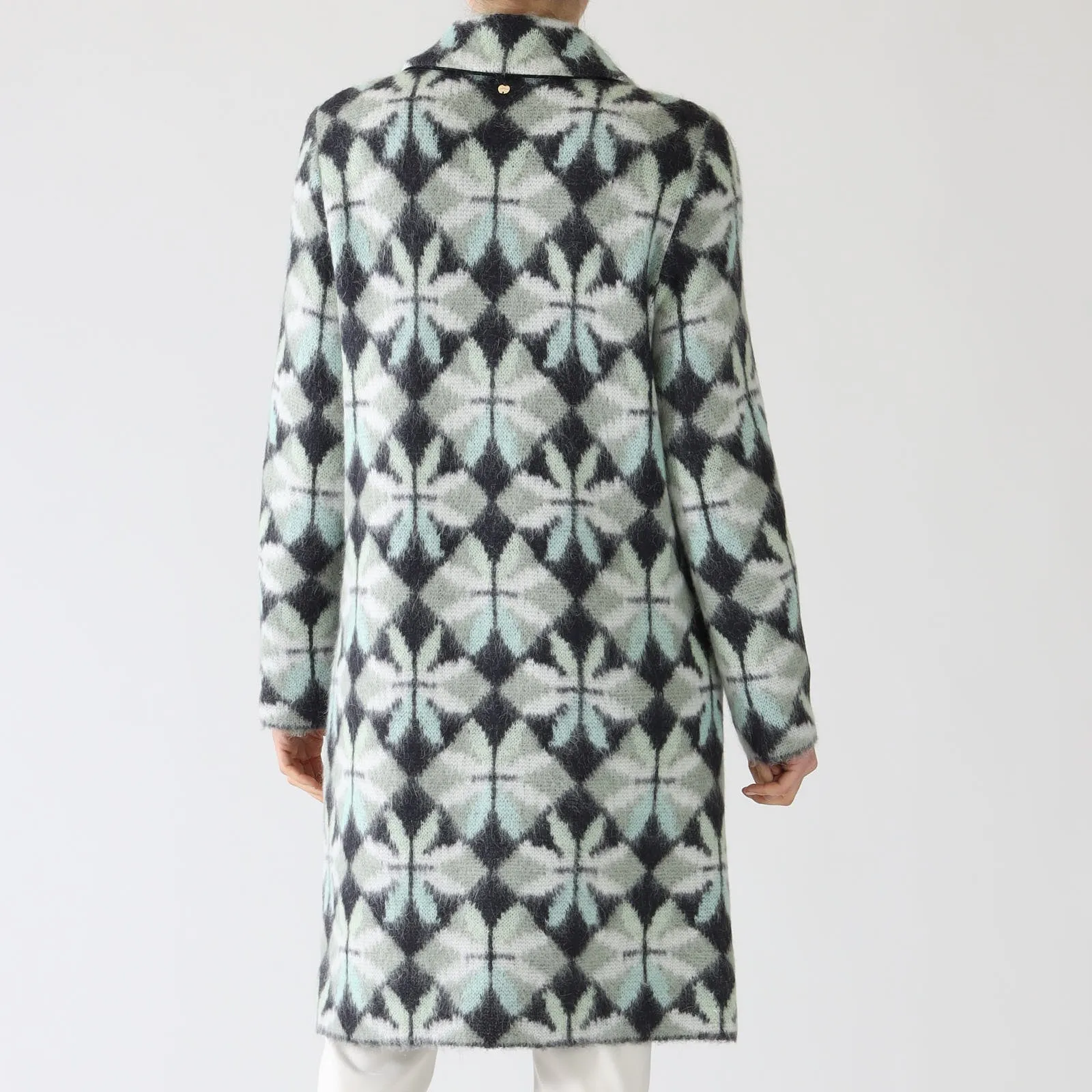 Frozen Sage Heartfoil Patterned Wool Blend Coat