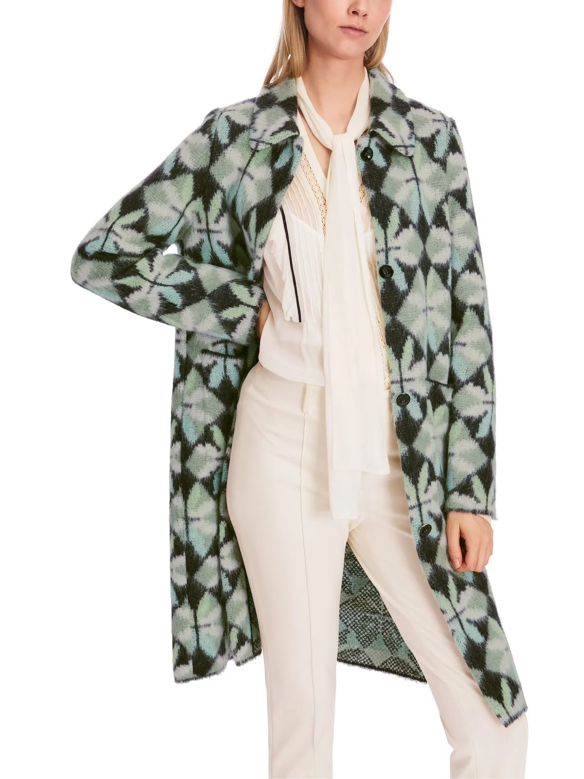 Frozen Sage Heartfoil Patterned Wool Blend Coat