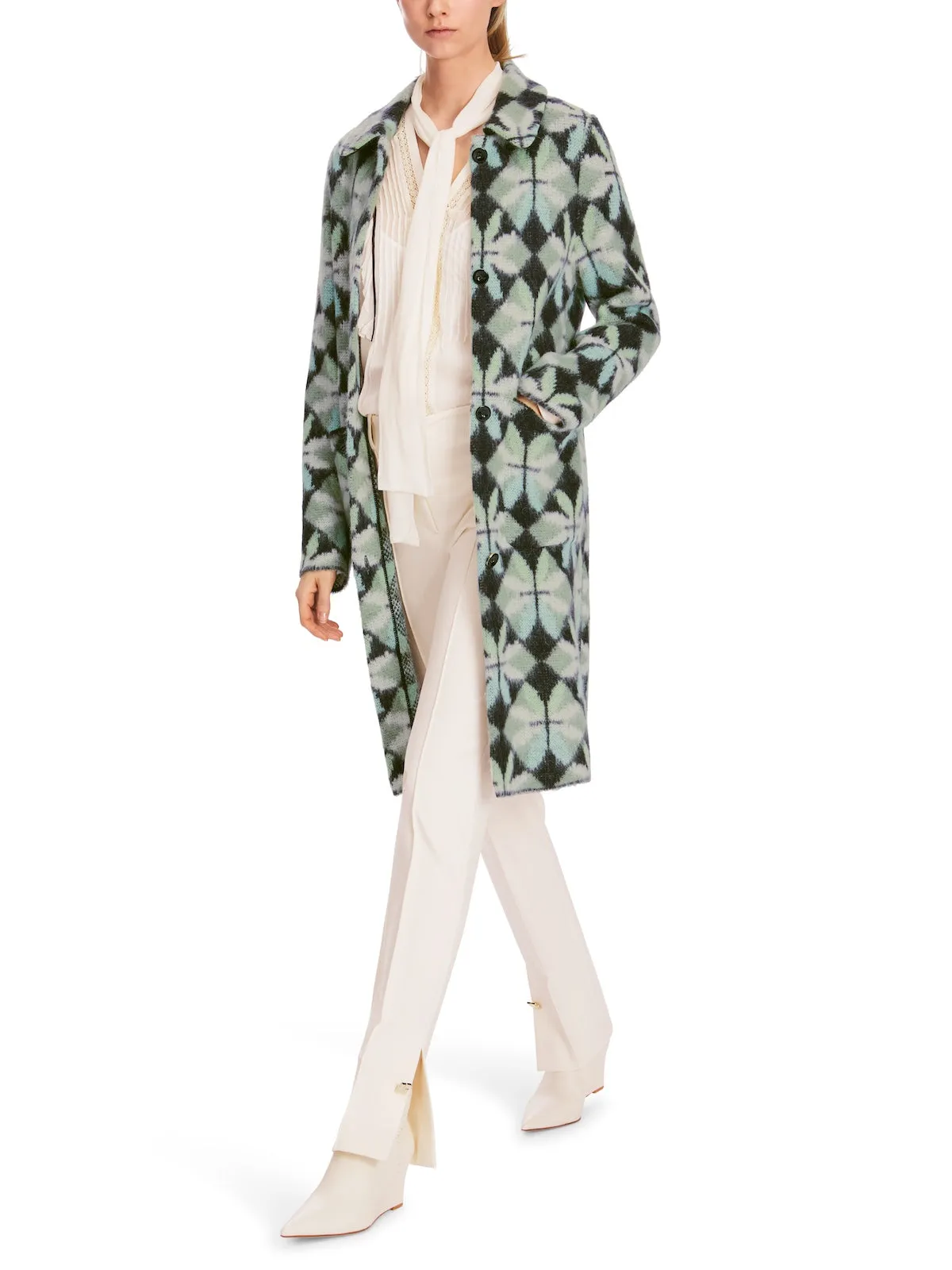 Frozen Sage Heartfoil Patterned Wool Blend Coat