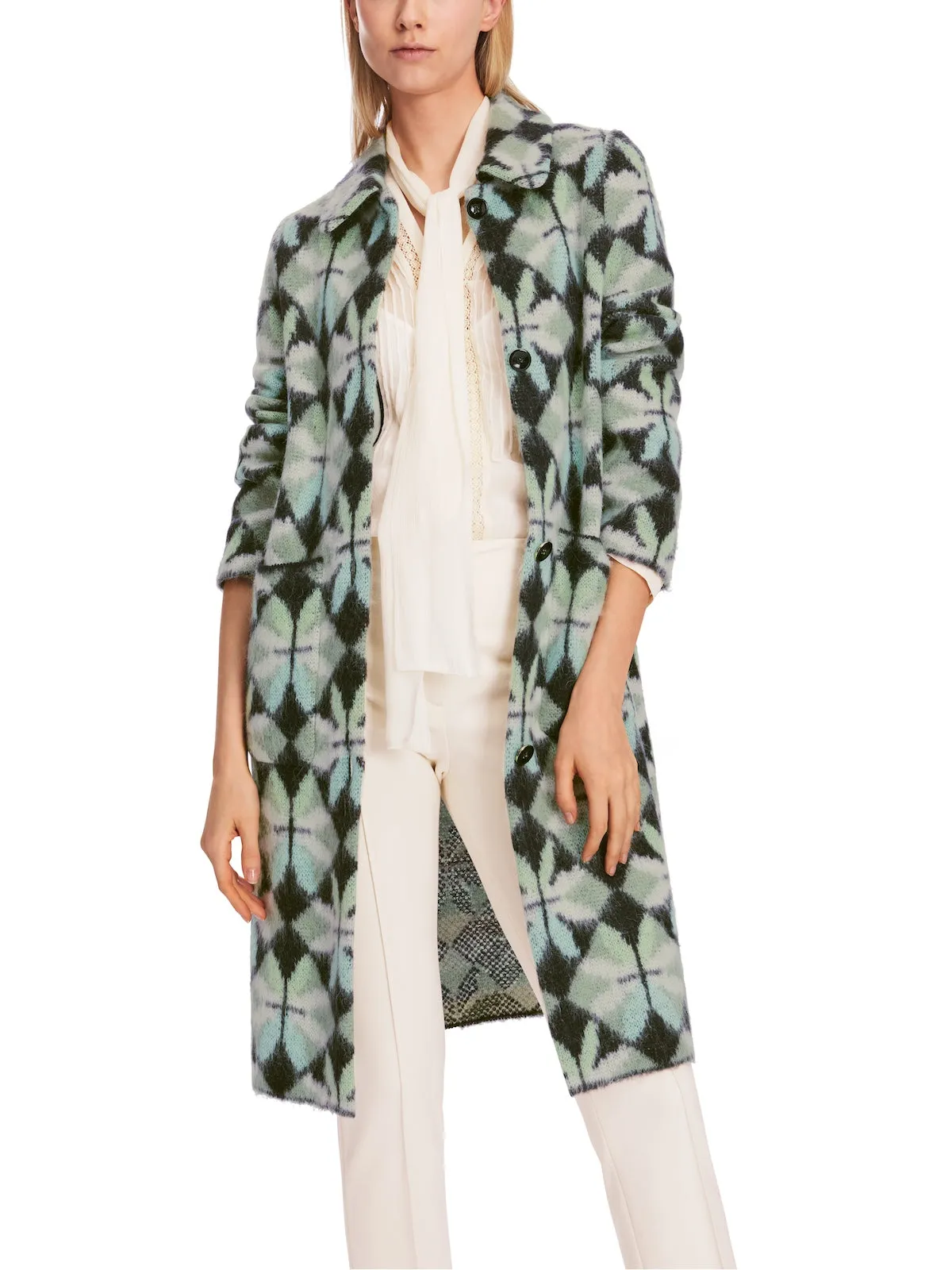 Frozen Sage Heartfoil Patterned Wool Blend Coat