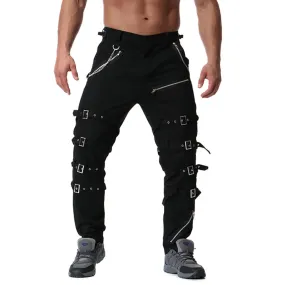 Funki Buys | Pants | Men's Gothic Punk Buckle Strap Zip Pants