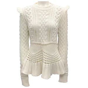 Gabriela Hearst Ivory Cashmere Cable Knit Peplum Hem Sweater