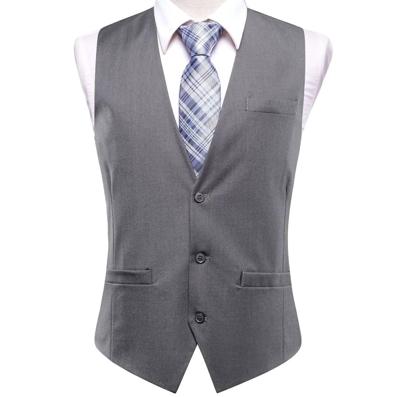 Grey Solid Silk Men's Single Vest Waistcoat