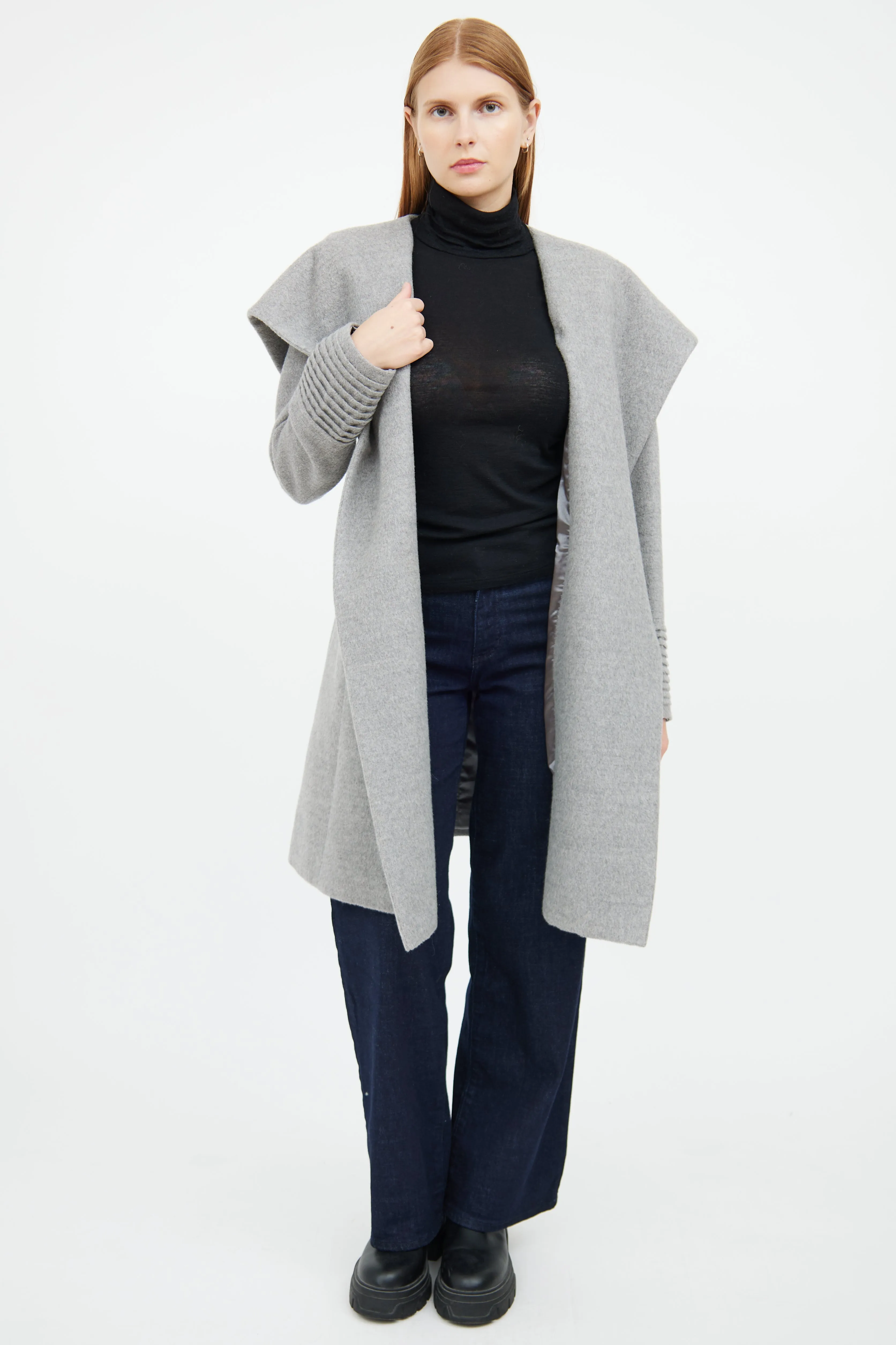 Grey Wool Blend Wrap Coat