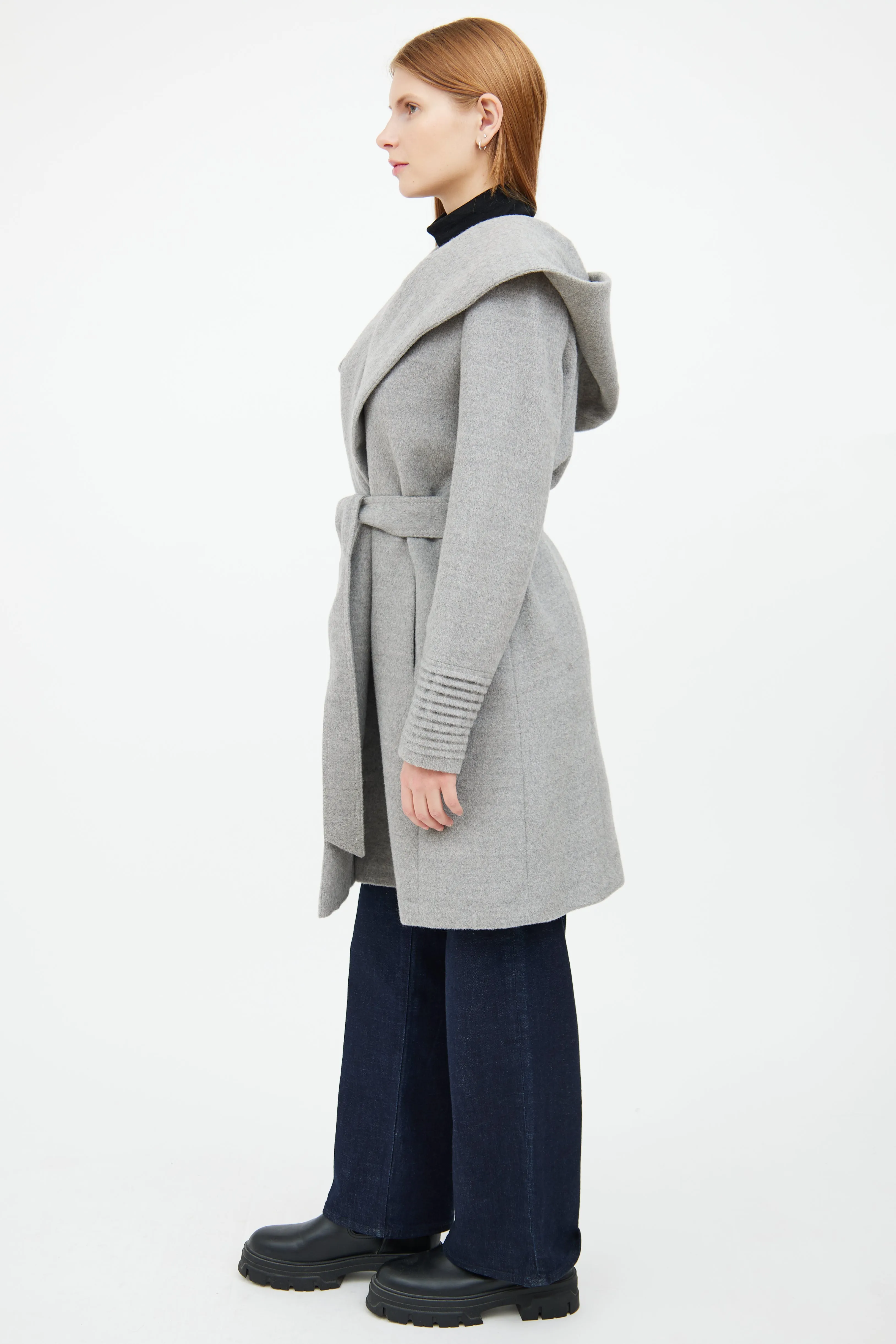 Grey Wool Blend Wrap Coat