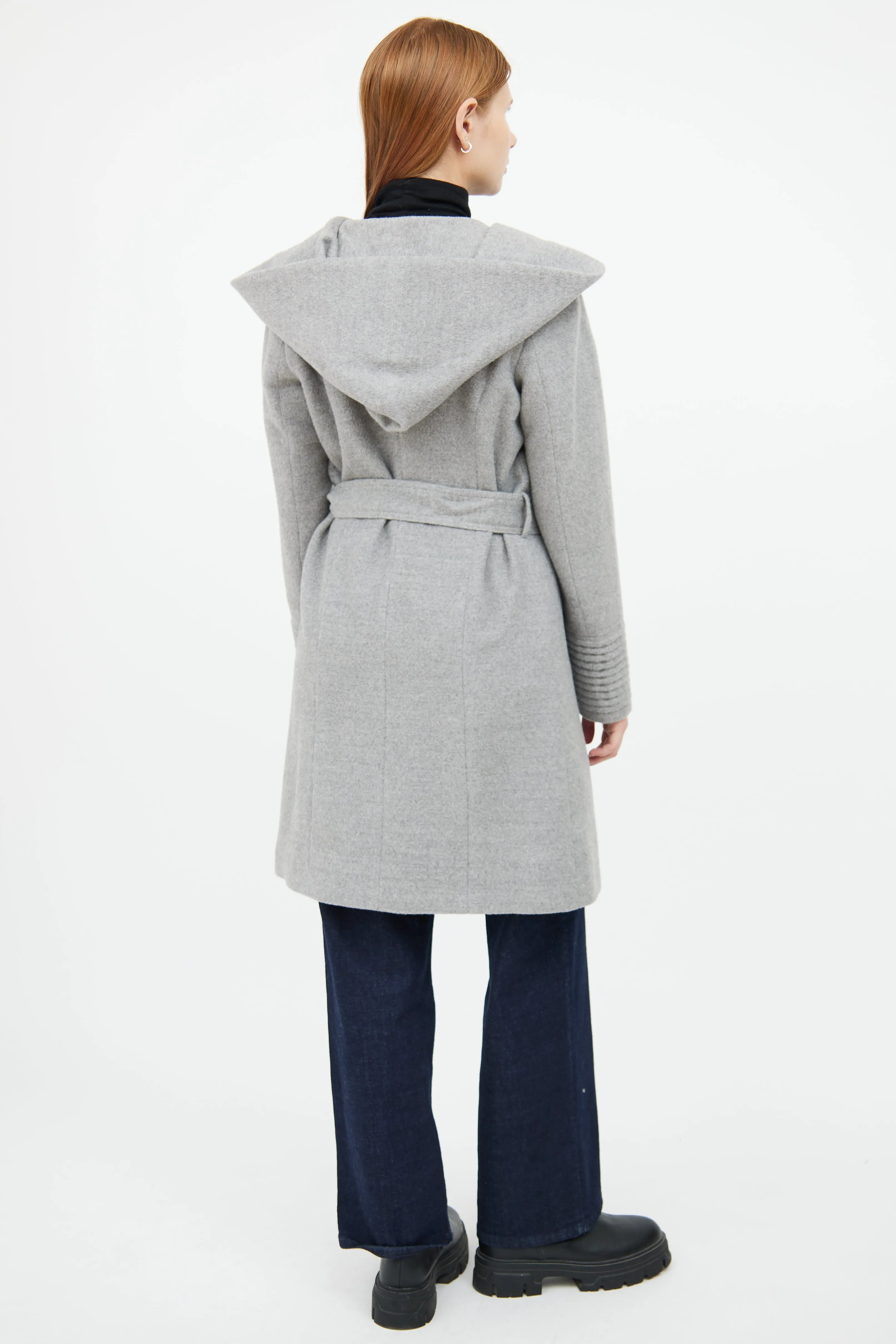 Grey Wool Blend Wrap Coat