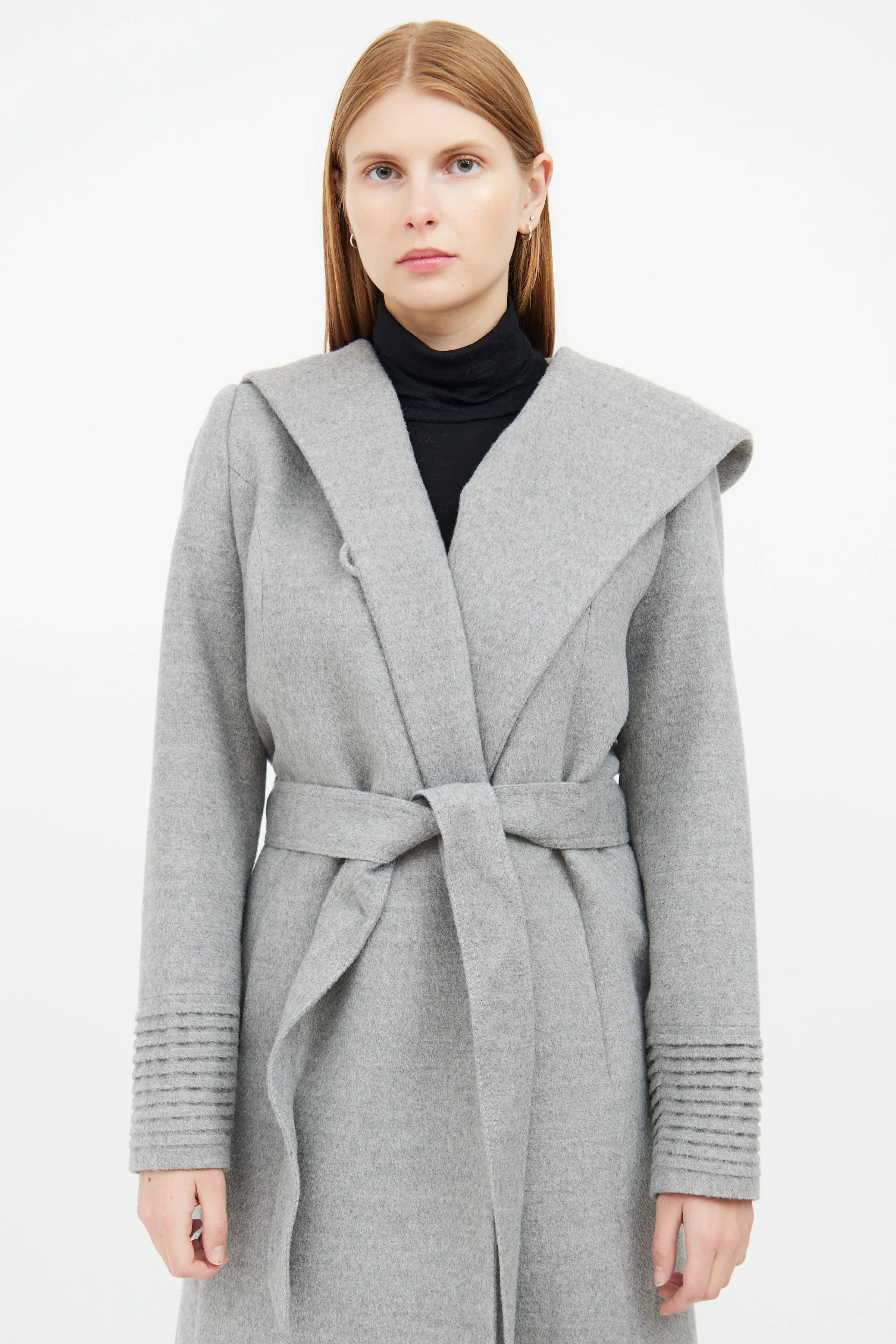 Grey Wool Blend Wrap Coat