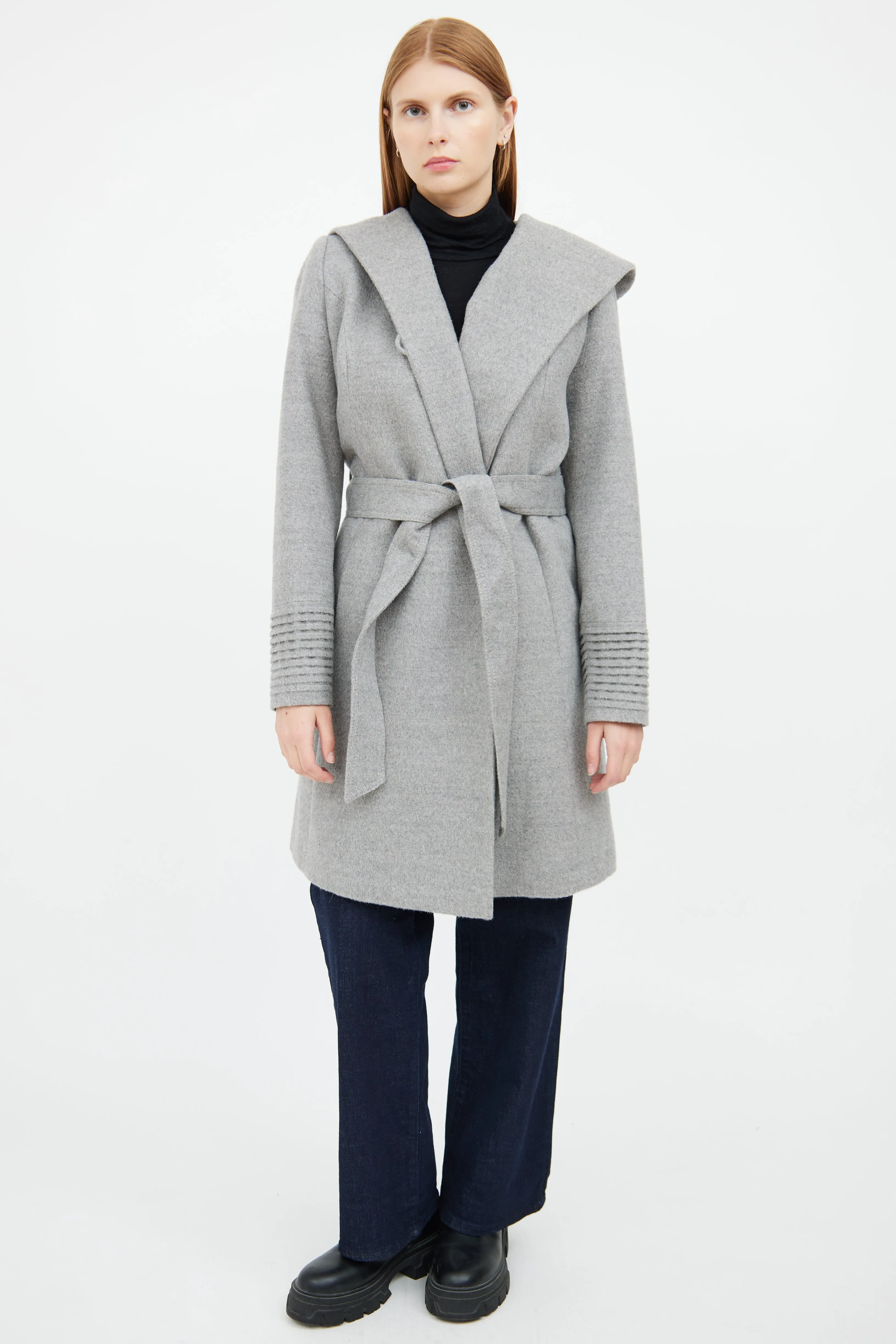 Grey Wool Blend Wrap Coat