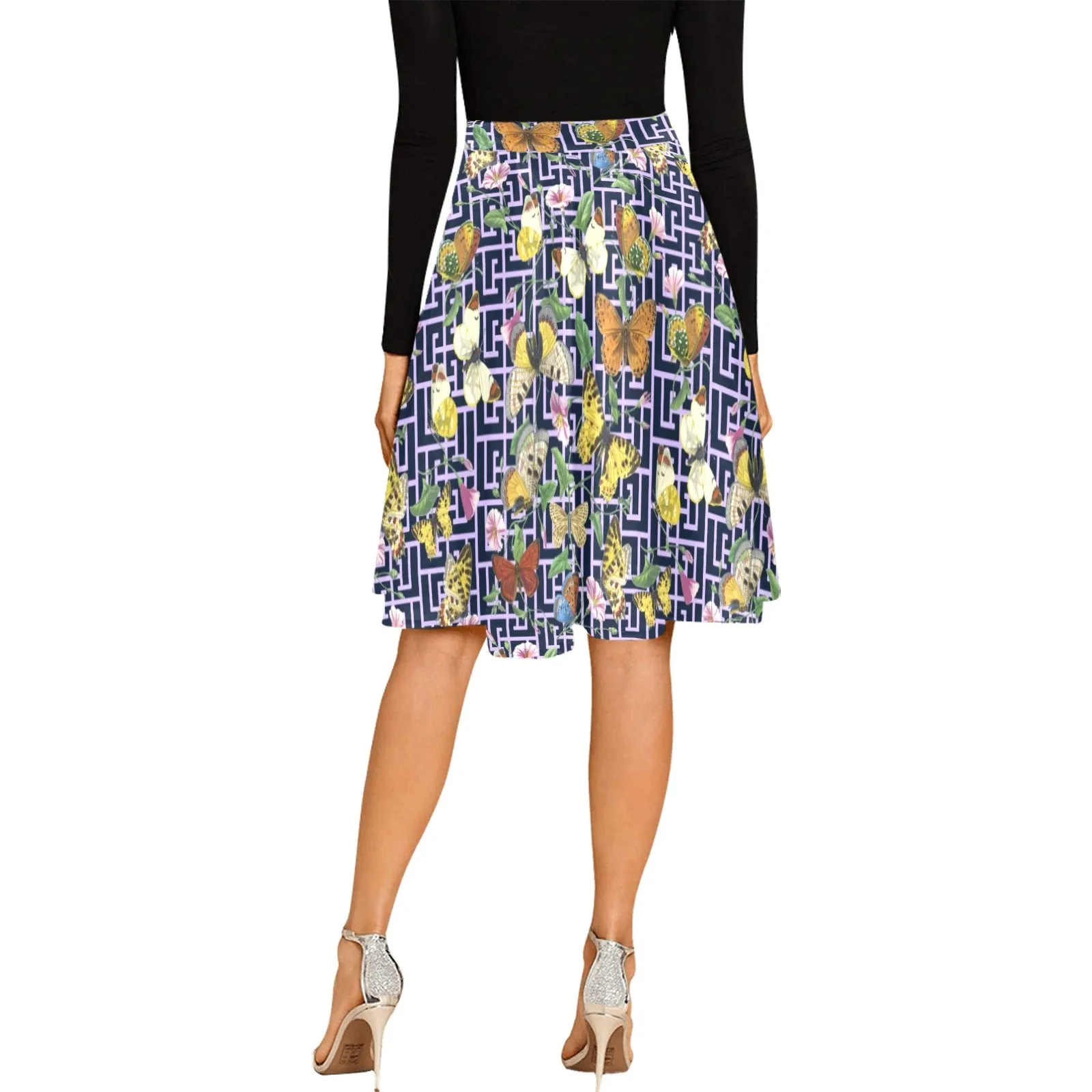 grk butterfly print 2 Melete Pleated Midi Skirt (Model D15)