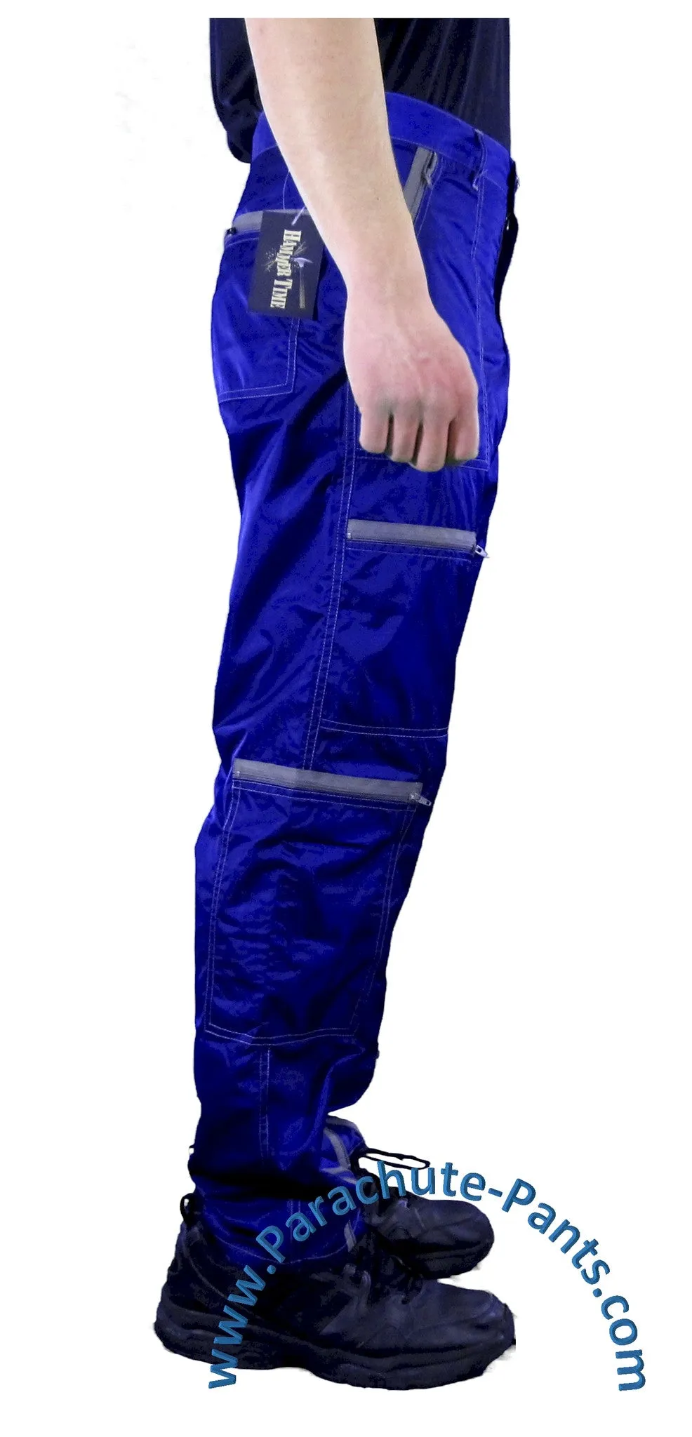 Hammer Time Blue Nylon Parachute Pants with Grey Zippers