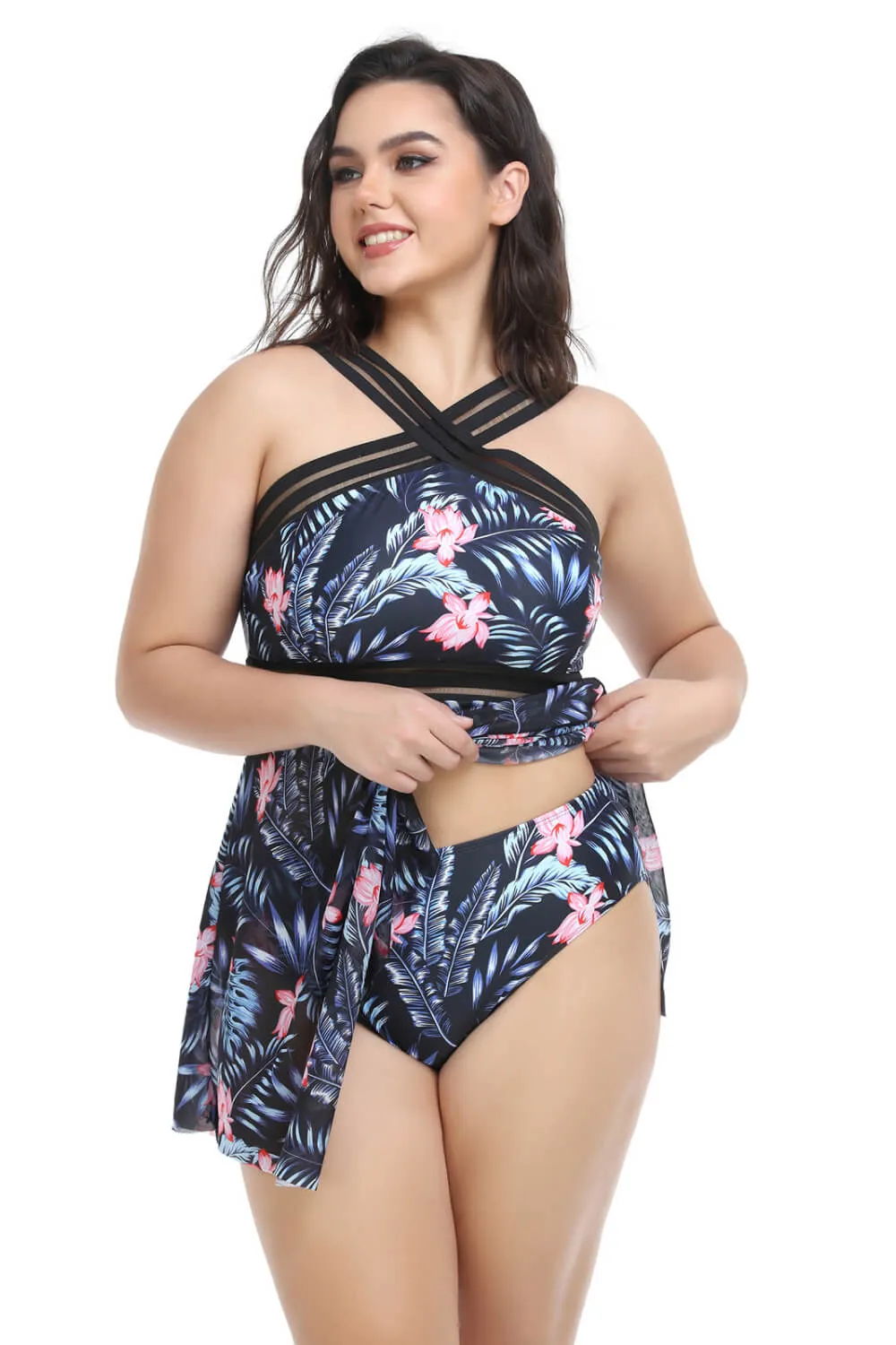 Handkerchief-Hem Swim Dress and Bottoms Set Voluptuous ( ) Plus Size - 3 styles