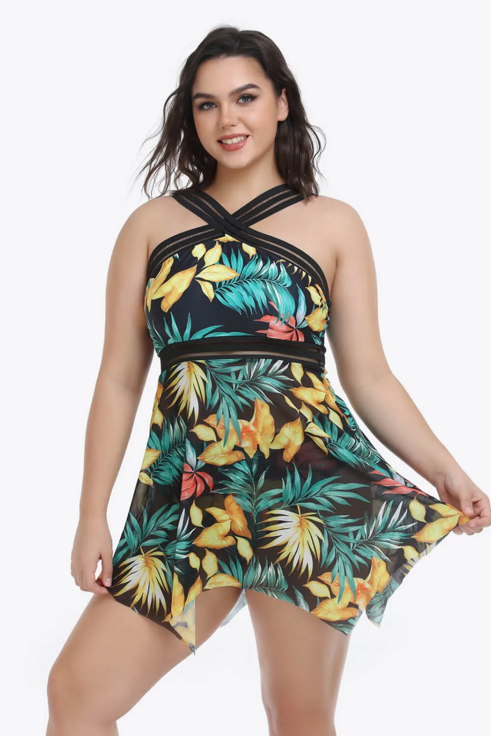 Handkerchief-Hem Swim Dress and Bottoms Set Voluptuous ( ) Plus Size - 3 styles