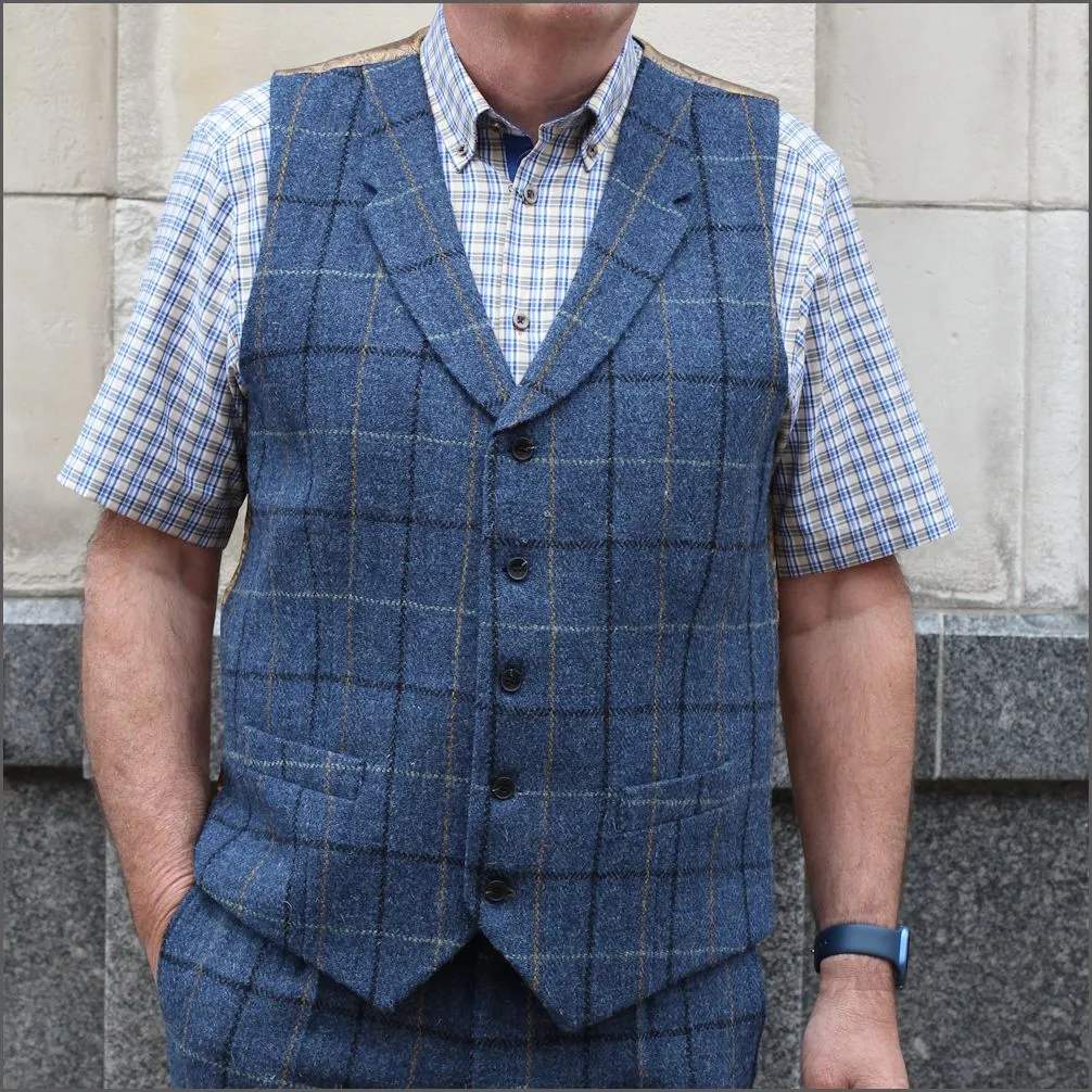 Harris Tweed Ensay Blue Marl Waist Coat--