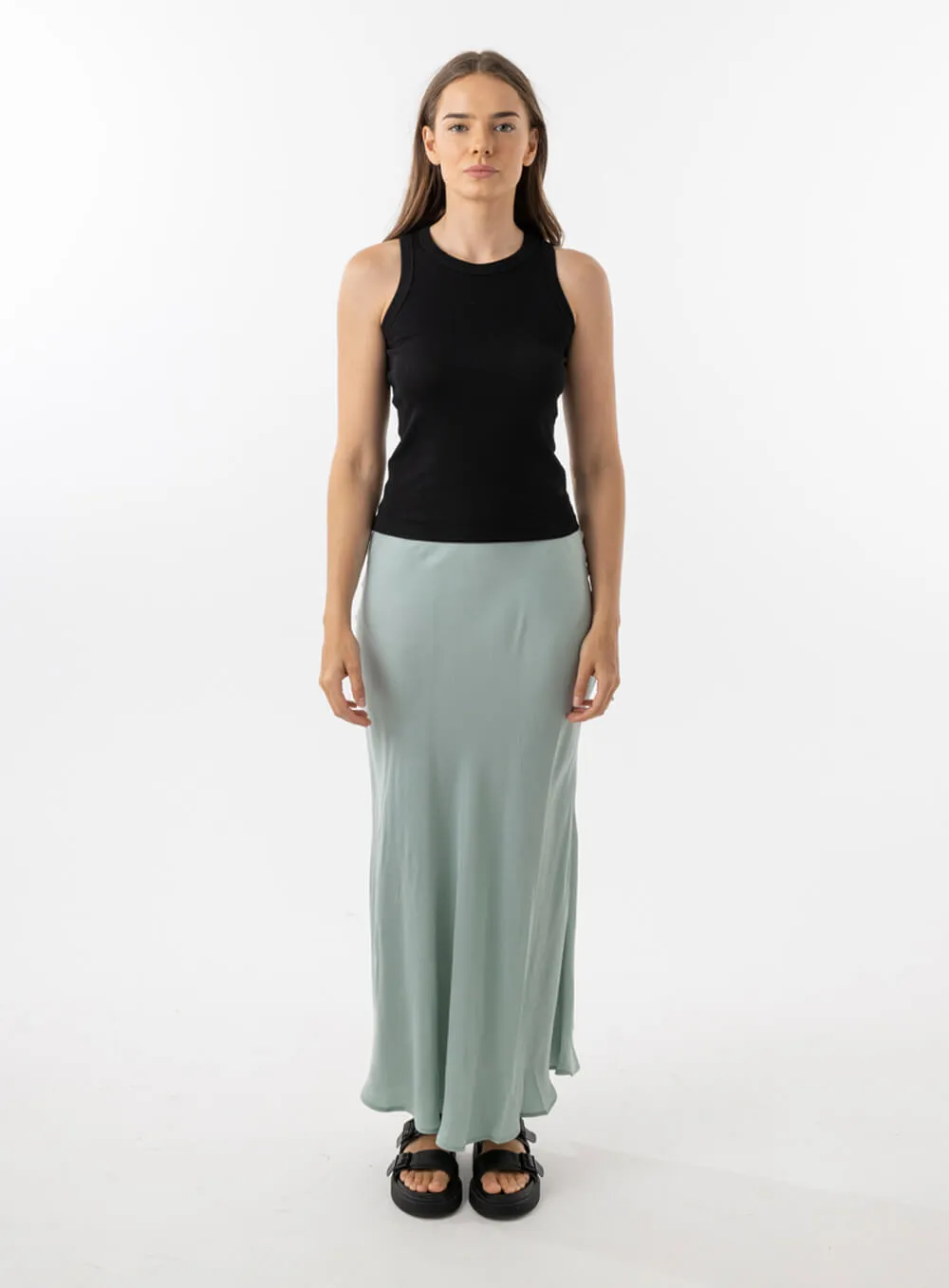 Hazel Cupro Midi Skirt-SAGE