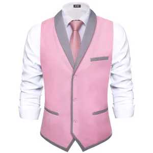 Hi-Tie Grey Shawl Collar Pink Solid Waistcoat Formal Vests for Business