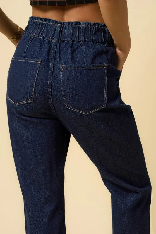 *High Waisted Pleated Slouchy Denim Pants