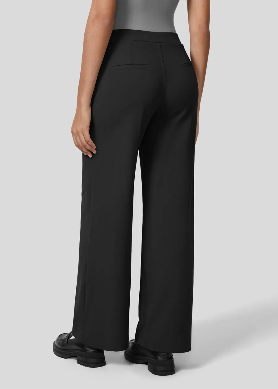 High Waisted Plicated Side Pocket Straight Leg Work Pants