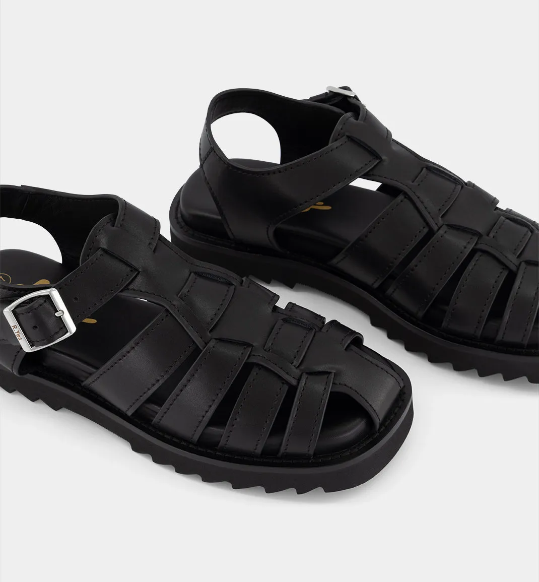 June Square Toe Warrior Sandal | Black