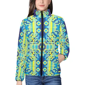 Kaleidoscope Jaune Bleu Women's Stand Collar Padded Jacket