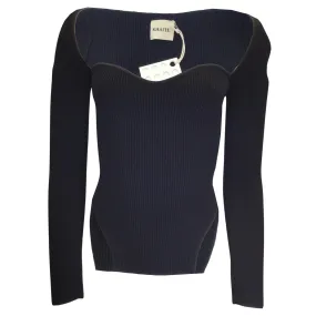 Khaite Maddy Black Long Sleeved Ribbed Knit Sweater