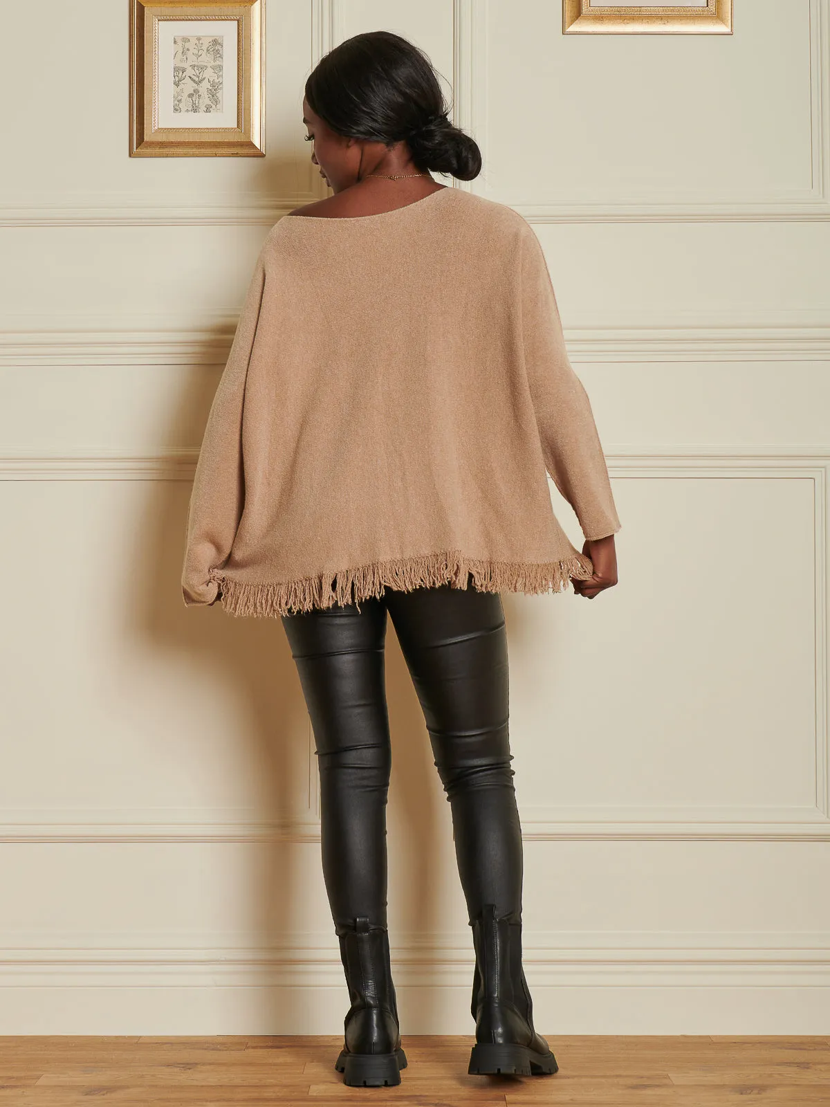 Knitted Fringe Detail Jumper, Khaki