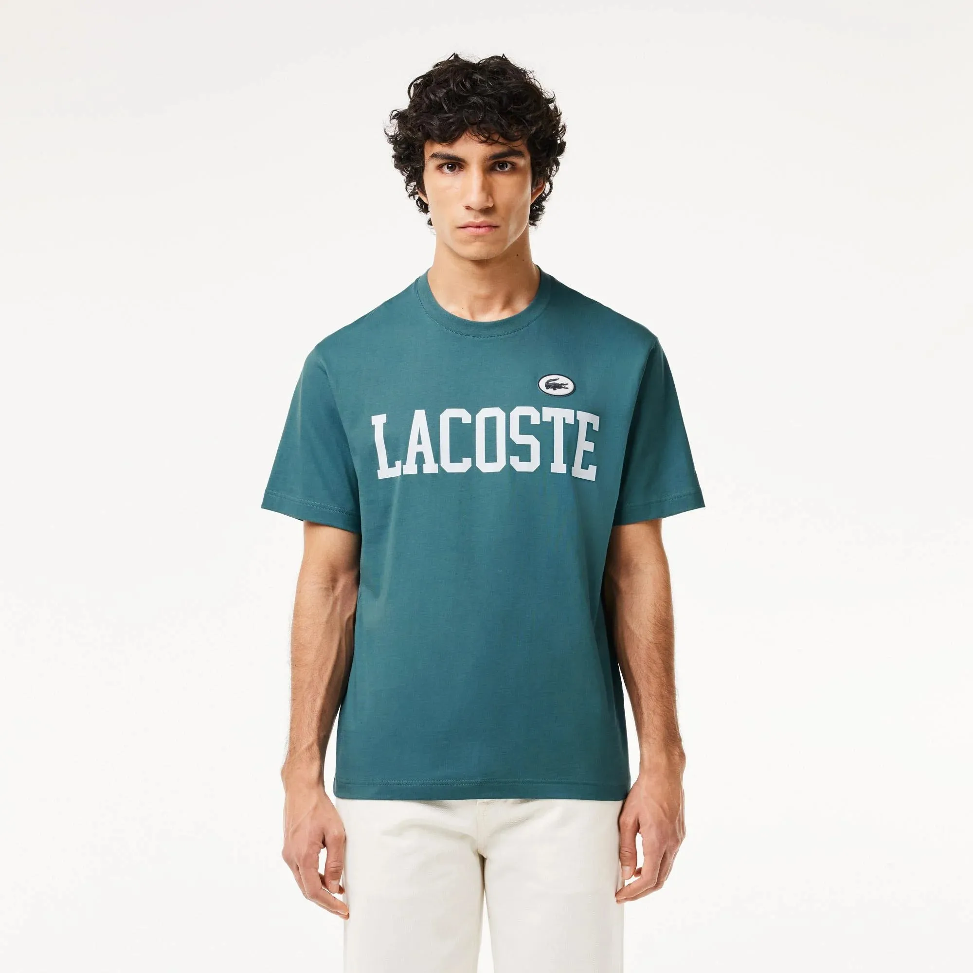 LACOSTE Men's Cotton Contrast Print & Badge T-shirt - Turquoise