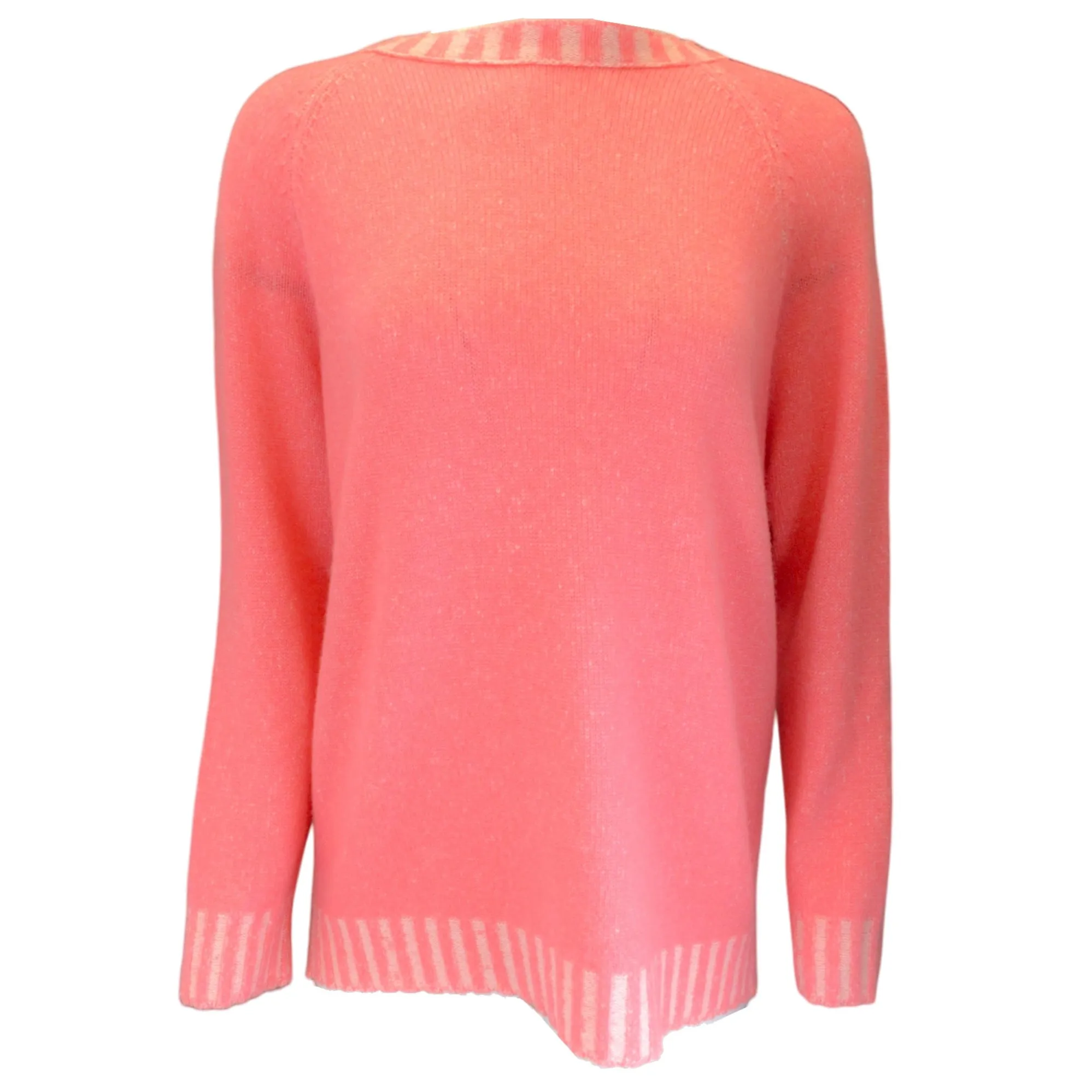 Lamberto Losani Flamingo Pink / White Long Sleeved Cashmere Knit Raglan Sweater