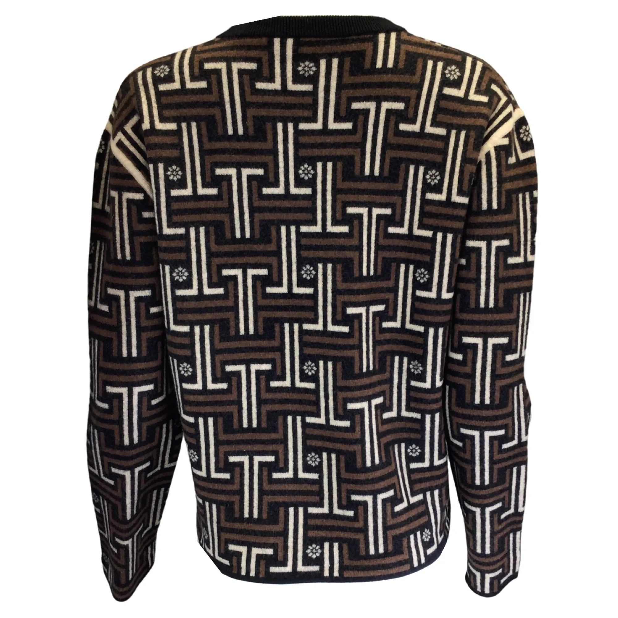 Lanvin Brown / Beige / Black JL Maze Jacquard Wool Knit Sweater