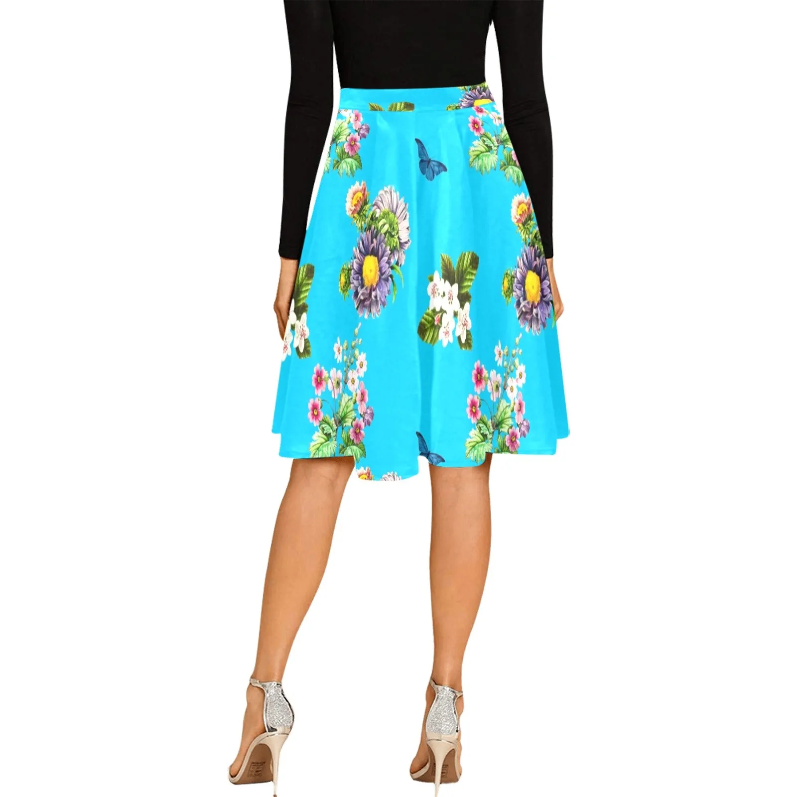 light blue floral print 3 Melete Pleated Midi Skirt (Model D15)