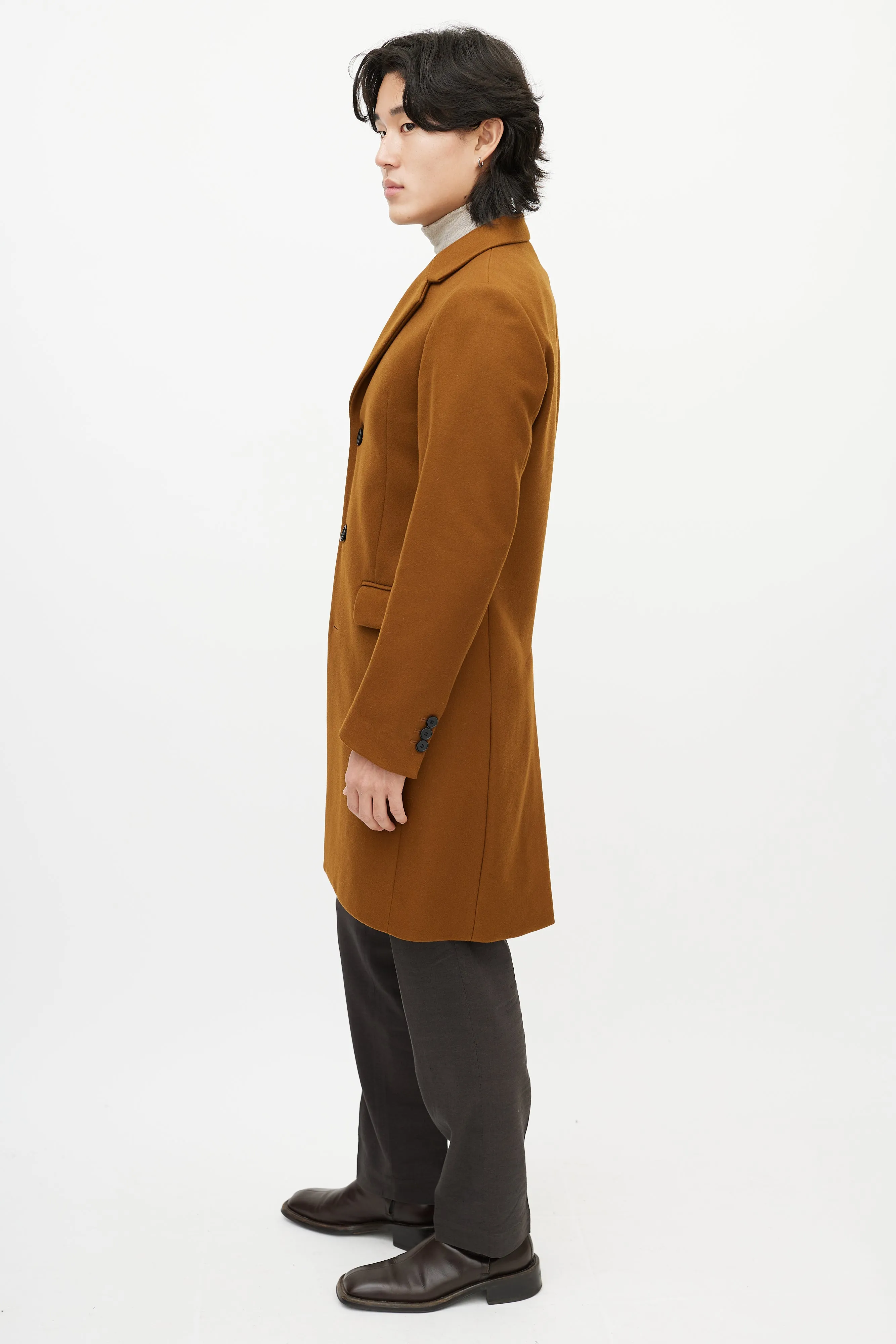 Light Brown Wool Mid Length Coat