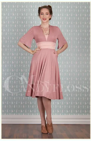 Loila-Rosite Old Rose Pink stretch dress with trumpet sleeves by Miss Candyfloss