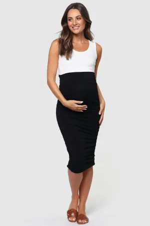 Long Ruched Maternity Skirt - Black