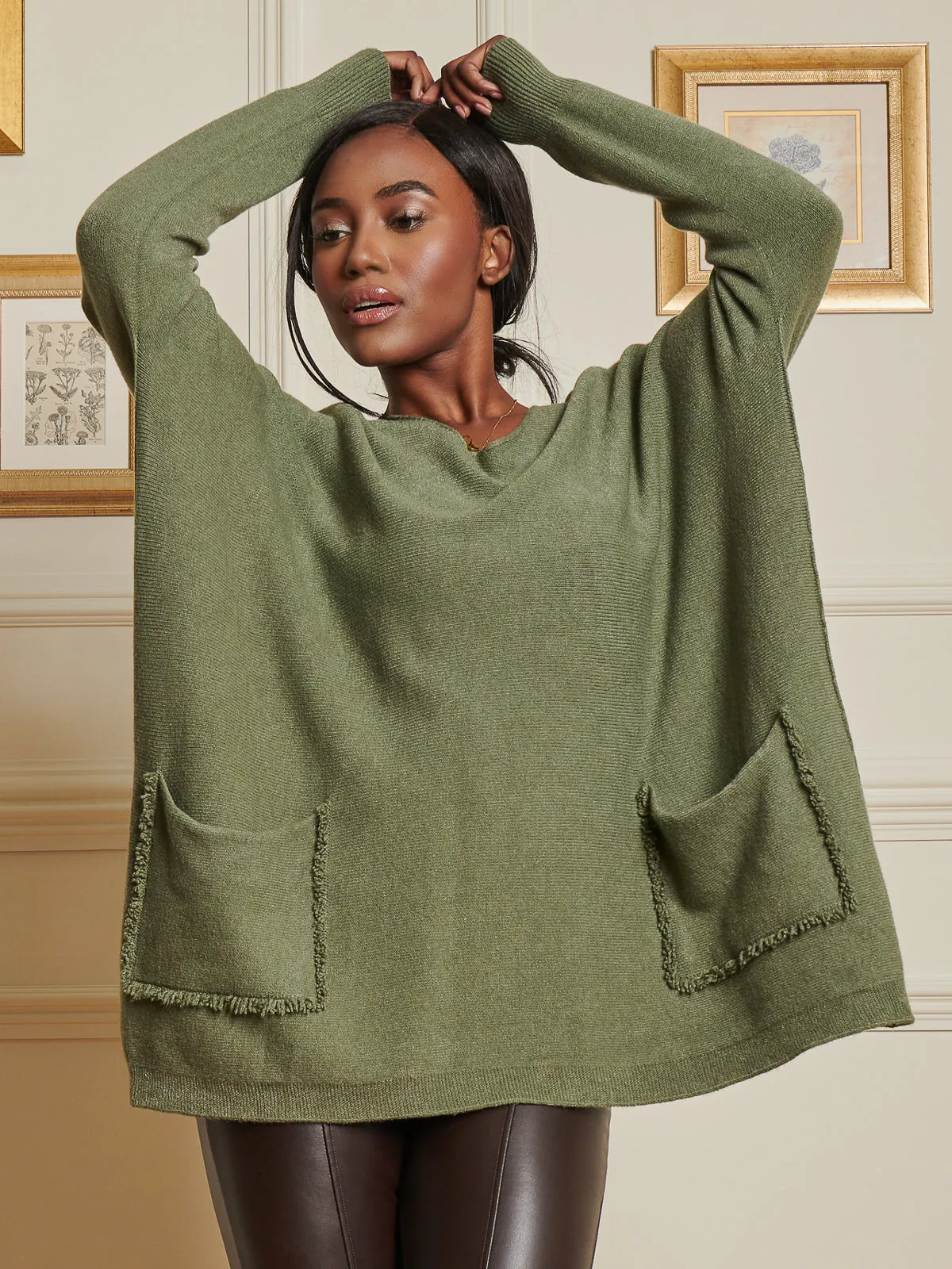 Loose Fit Pocket Knit Jumper, Soldier Green