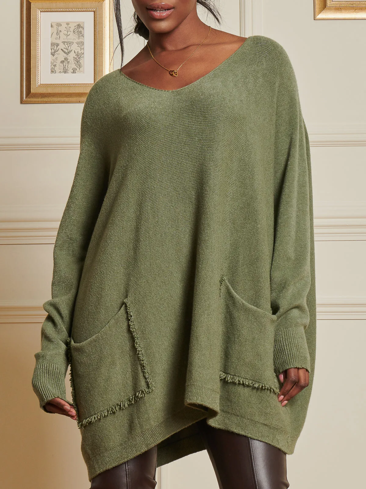 Loose Fit Pocket Knit Jumper, Soldier Green