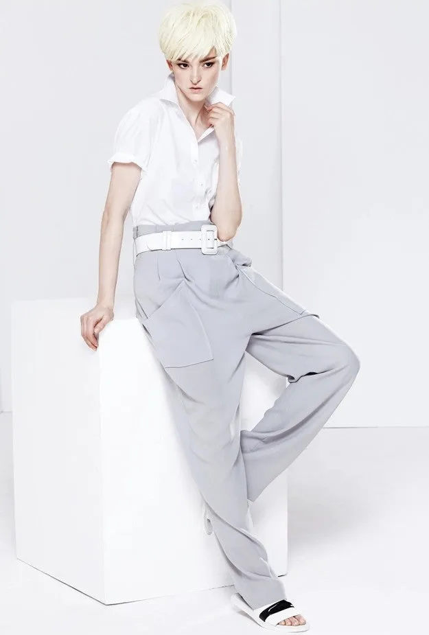 Loose Straight Minimalist Pant// Perspective Pleated Wide Leg Pants // Loose Casual Pant