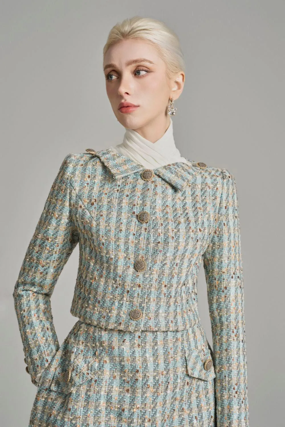 Loretta Cropped Button Tweed Jacket