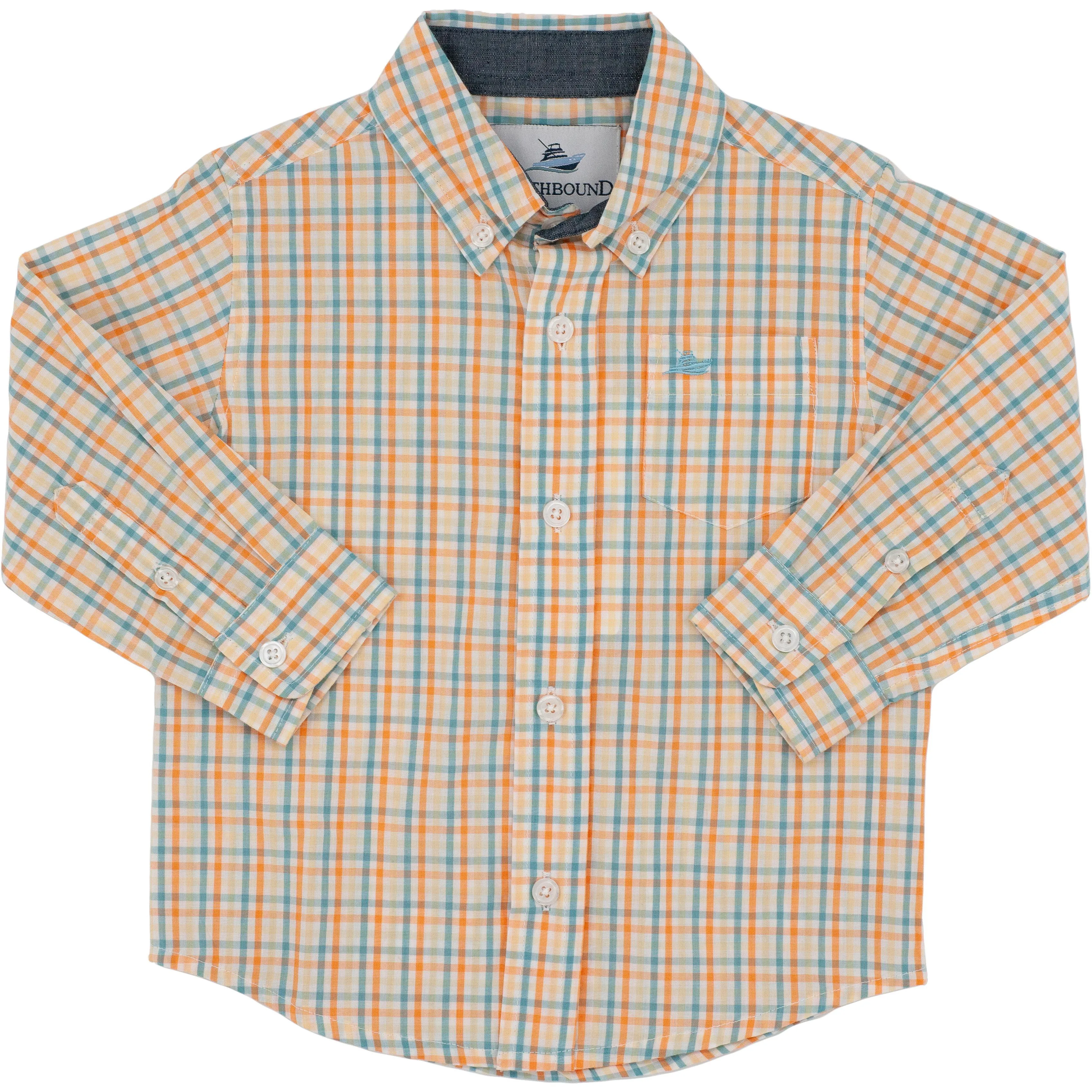 LS Dress Shirt- Orange/Turquoise