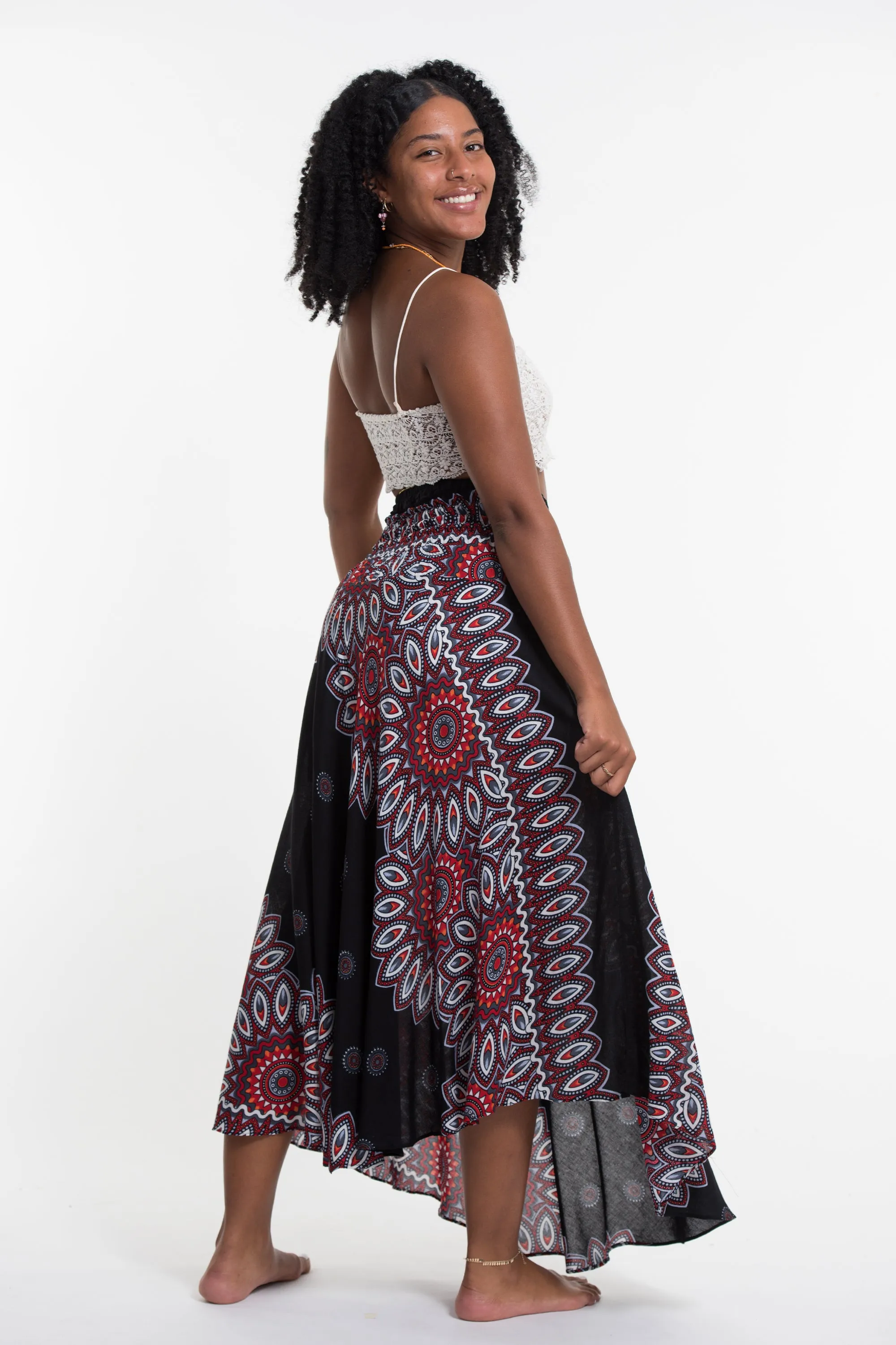 Mandalas Handkerchief Midi Skirt in Black