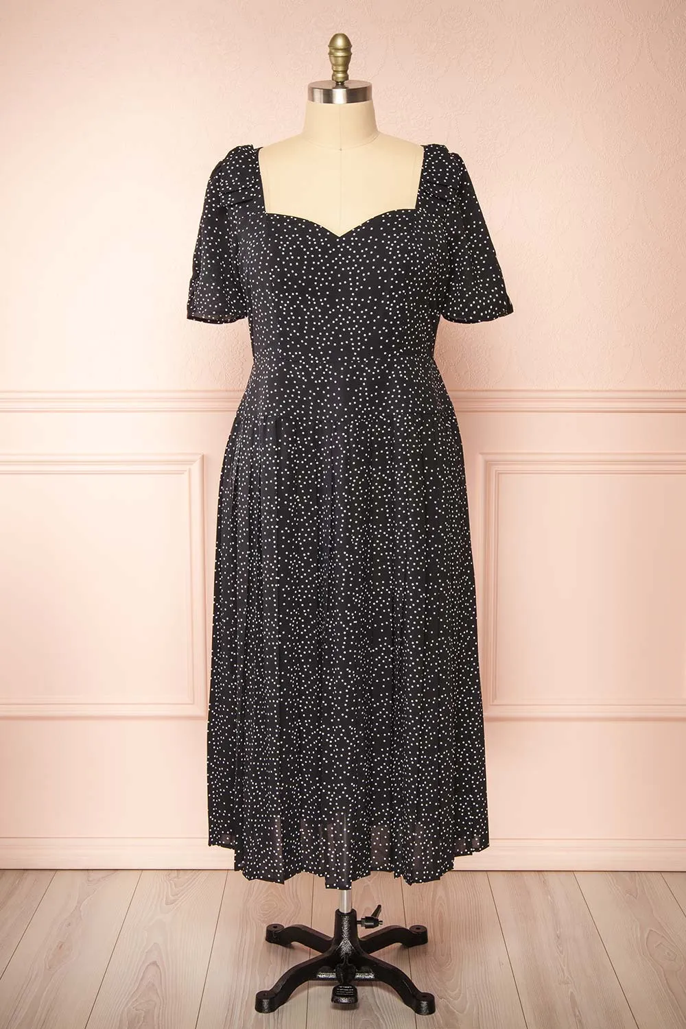 Marceline | Black Polka Dot Midi Dress