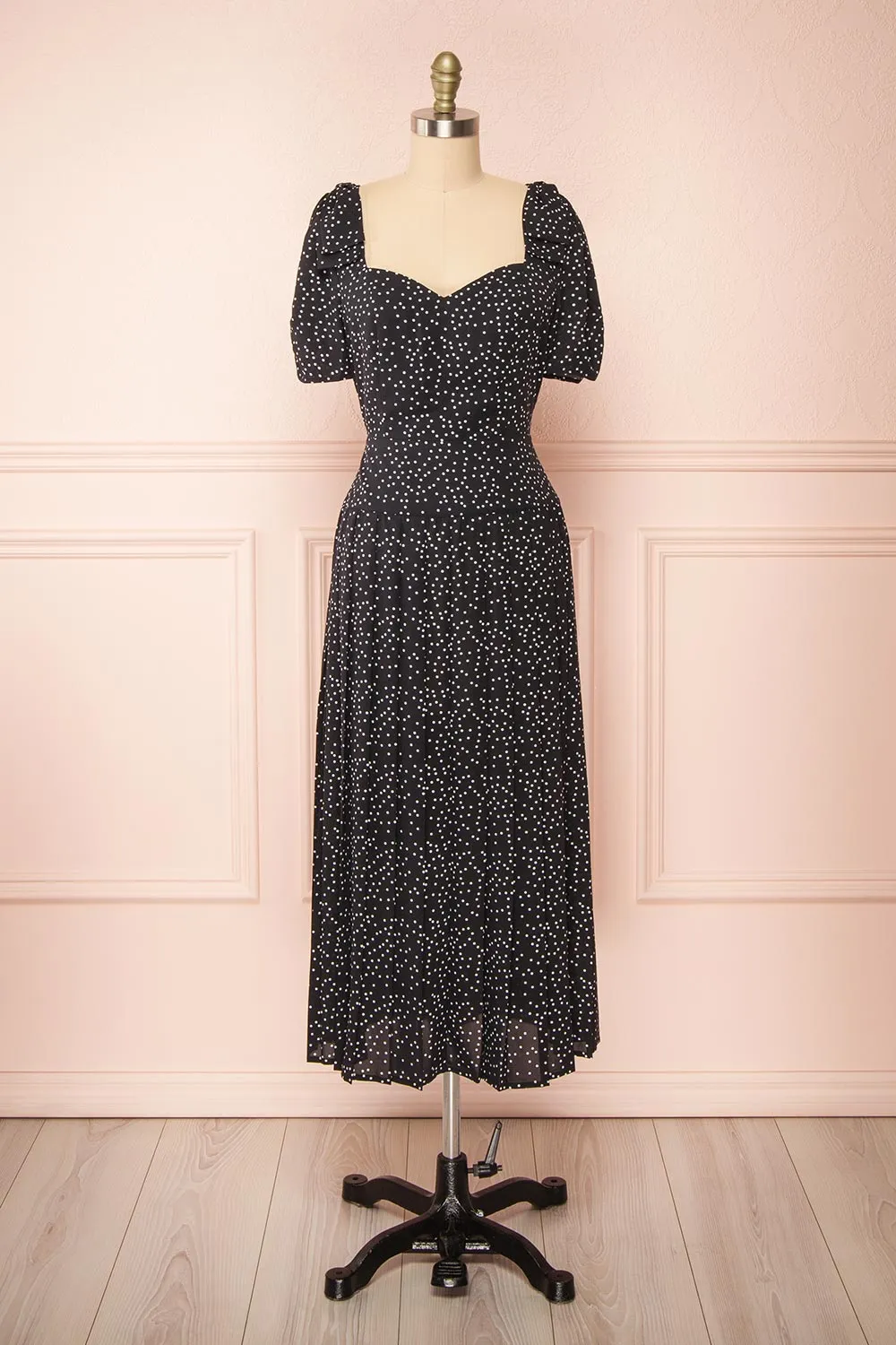 Marceline | Black Polka Dot Midi Dress