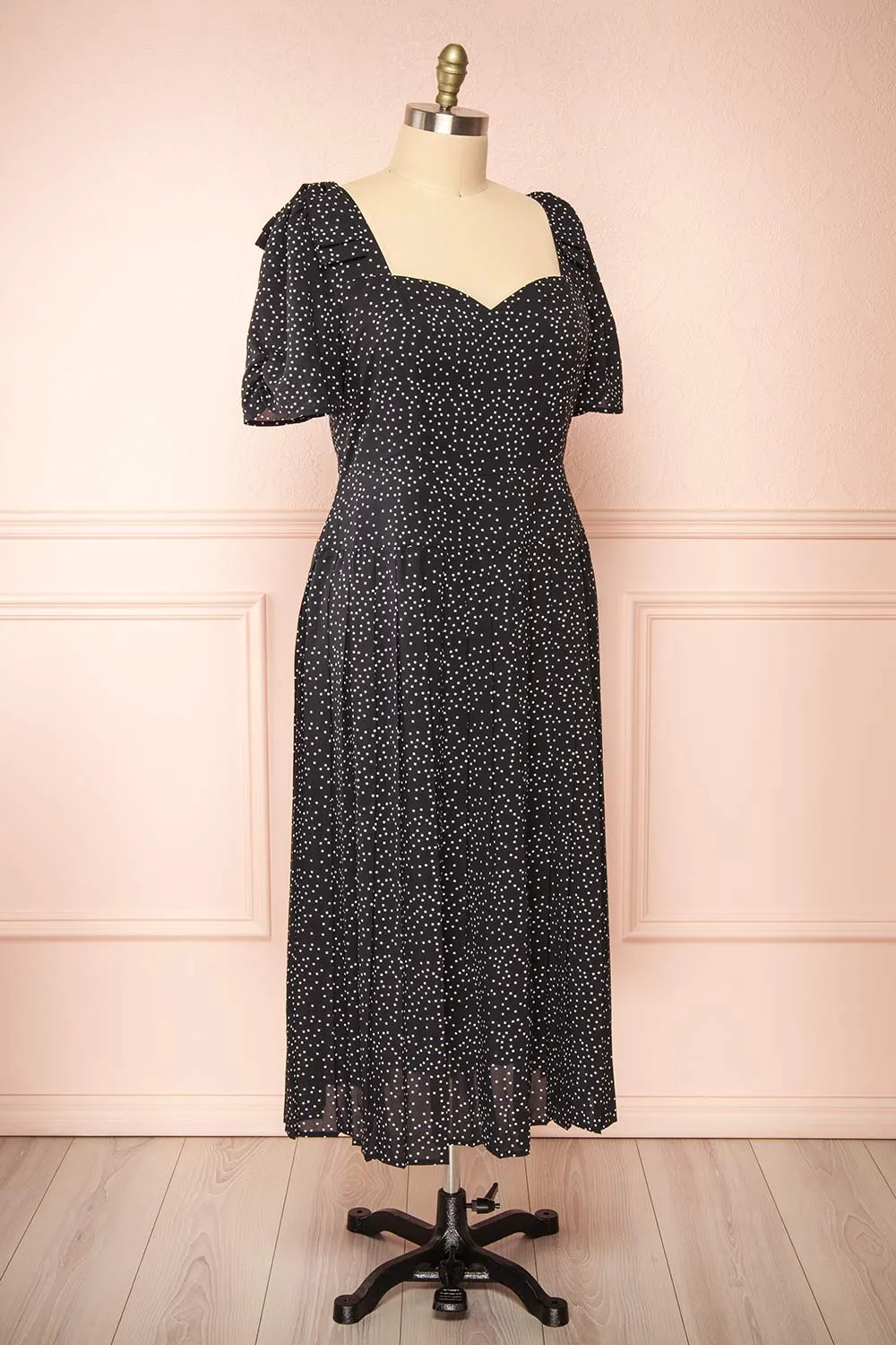 Marceline | Black Polka Dot Midi Dress