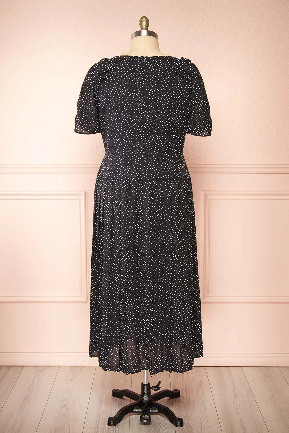 Marceline | Black Polka Dot Midi Dress